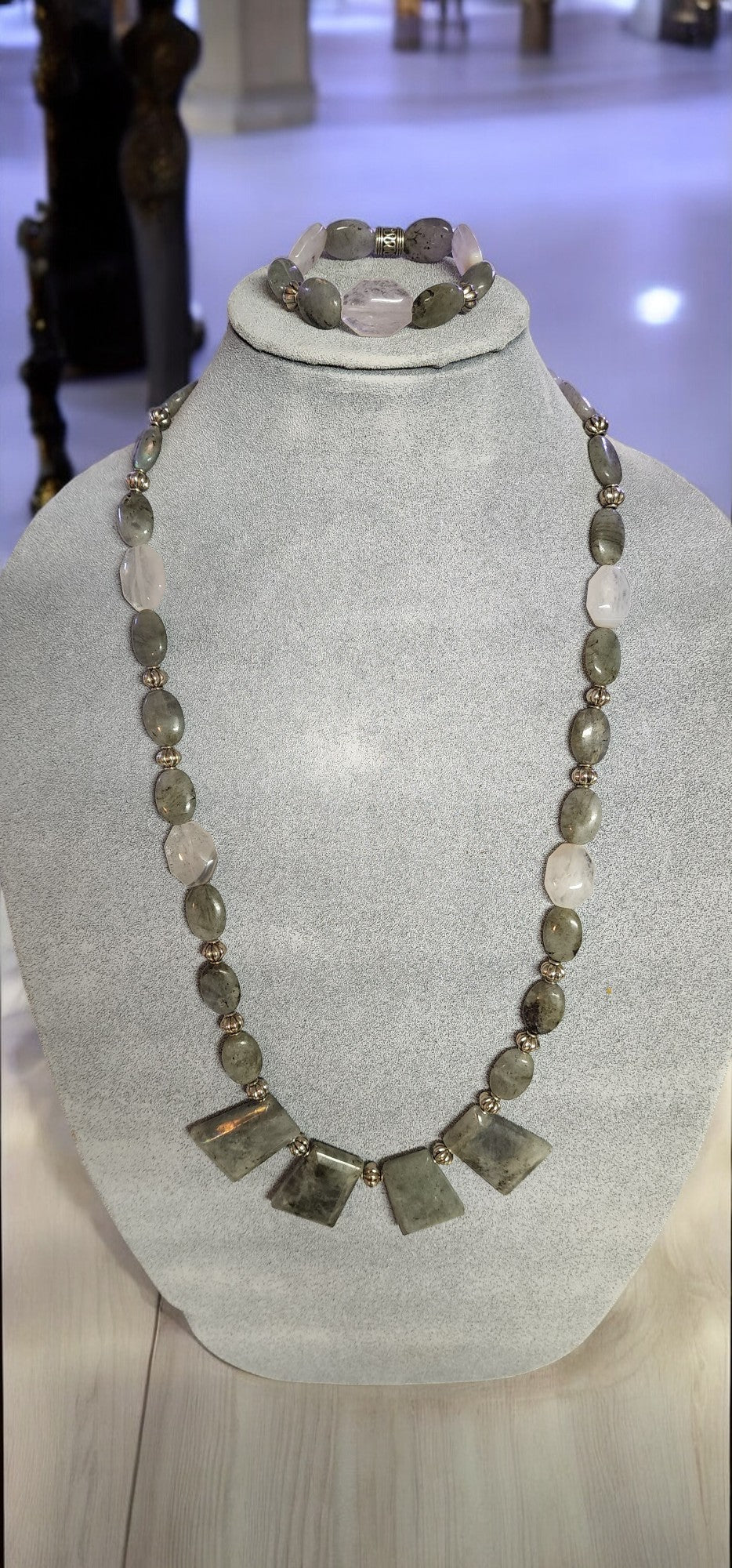 Triple Labradorite Pendant Necklace & Bracelet Set