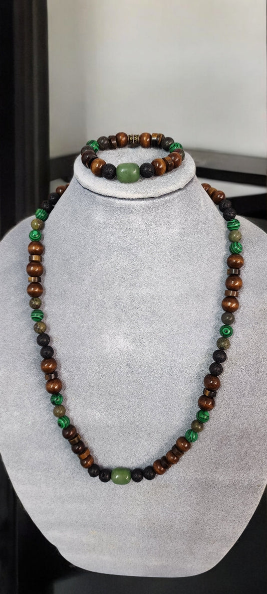 Camo Inspired Multi Material Necklace and Bracelet Set