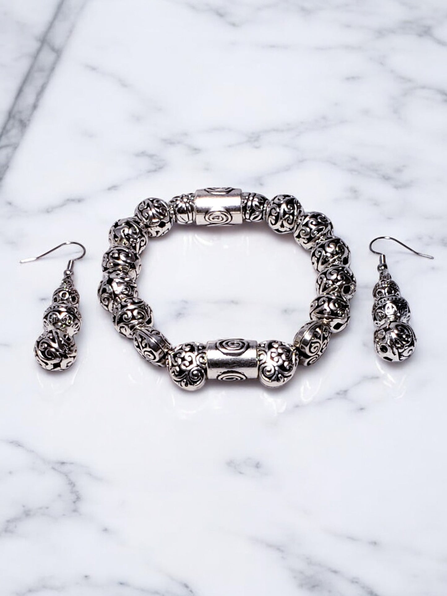 Silver Tone Bracelet and Earring Set